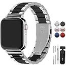 Fullmosa Compatible with Apple Watch Strap 38mm 40mm 41mm, Stainless Steel Replacement Band Compatible with iWatch Series 9 8 7 6 SE SE2 5 4 3 2 1 Strap, Silver and Black& Protective Case