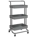 vidaXL Grey Kitchen Trolley - 3-Tier Rolling Storage Cart with Iron and ABS, 42x35x85cm - Mobile Organiser with Braked Wheels and Removable Baskets