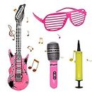 4 Pcs Inflatable Instruments Set, Neon Inflatable Guitar for Kids, Rock Toy Fancy Dress Accessories Musical Instruments for Birthday, Disco Party, Photo Booth Props, with Air Pump-Rose Red