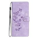 Wallet Case fit for Samsung Galaxy S5 | Premium Shockproof PU Leather Flip Case | Flower Pattern Magnet Cover with Kickstand Card Holder | Purple