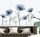 decalmile Adesivi Murali Fiori Blu Papaveri Adesivi da Parete Floreali Fiore Decorazione Murale Soggiorno Camera da Letto Finestra