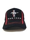 Ford Mustang Baseball Cap for Men - Tri-Bar Logo Car Racing Hat Black with Red Stripe, Black Red, One Size