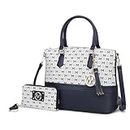 MKF Crossbody Tote Bag for Women, & Wristlet Wallet Purse Set – PU Leather Top-Handle Satchel Shoulder Handbag, Saylor Navy, Large