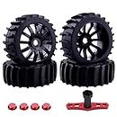 Hobbypark 17mm Hex 1/8 Paddle Sand Tires and Wheels Pre-glued Mounted with Foam Inserts for RC Buggy Running on Water Snow Beach Mud (4-Pack)