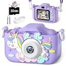 Anesky Kids Camera, Toy Camera for 3 4 5 6 7 8 9 10 11 12 Year Old Girls/Boys, Kids Digital Camera for Toddler with Video, Best Birthday Festival Gift Selfie Camera for Kids with 32GB TF Card - Purple