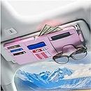 Car Sun Visor Organizer, Leather Storage Pocket Sun Visor Pouch with Zipper for Cards License Registration Pen Glasses Document, Fits Most Car SUV, Auto Interior Accessories for Men Women (Pink)