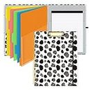 SUNEE Spiral Clipboard Folio with Notepad and Pocket, 5-Tab Colorful Dividers and Gold Clip, 12.9"x10.25" Cute Clipfolio Design for Work, Office, School, Nurse and Students, Zebra Dots Clipboard