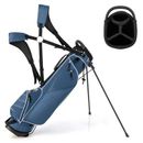 Costway Golf Stand Cart Bag with 4 Way Divider Carry Organizer Pockets-Blue