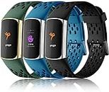 Maledan Compatible with Fitbit Charge 5/ Charge 6 Bands Men Women - 3 Pack Sport Band Soft Waterproof Replacement Wristbands Breathable Strap for Fitbit Charge 5/ Charge 6, Green/Black/Slate Blue
