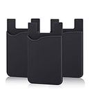 Pofesun Adhesive Phone Card Holder, 3 Pack Silicone Stick-on Wallet ID/Credit Card Holder Pouch Sleeve Self Adhesive Sticker Compatible for iPhone 15 14 13 12 Pro Max,iPad,Samsung Galaxy,Tablet-Black