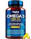 Omega 3 1000mg Capsules - 240 Fish Oil Tablets with 660mg EPA & 440mg DHA per Daily Serving - Supports Heart, Vision, & Brain Health - 4 Months Supply - Made in UK…