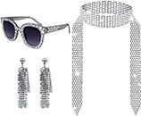 4 Pieces 1970s Disco Costume Set Disco Accessories Bling Sunglasses Long Scarf and Earrings 70s Women's Jewellery Sets Lady Disco Party Fancy Dress Kit for 70/80s Disco Retro Cosplay Costumes Outfits