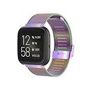 Metal Mesh Bands intended for Fitbit Versa/for Fitbit Versa 2 Band intended for Women Men, No Tools Needed Adjustable Clasp Stainless Steel Loop Bracelet Wristbands intended for Fitbit Versa 2/Versa/Versa Lite SE (Small, Colourful)