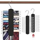 2 Pack Tie Rack for Closet, Premium Wooden Necktie Organizer Storage Tie/Belt Hanger, 360 Degree Swivel Space Saving Ties Holder for Men Hanging 40 Ties Black