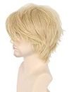 Topcosplay Women or Men Wig Blonde Short Layered Fluffy Cosplay Halloween Party Wigs