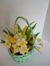 Mother's Day  Daffodil Flower Arrangement in Woven Basket Spring Table Decor