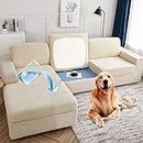 Magic Sofa Cover Stretch Waterproof, Couch Covers for Sectional Sofa L Shape, Individual Couch Cushion Covers for Living Room Pet Dog Sofa Slipcovers Set Furniture Fades Protector ( Color : Beige , Si