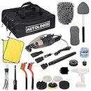24 Pieces Autologic Car Detailing Kit - Exterior and Interior Car Cleaning Kit - Vacuum Cleaner, Mittens, Brushes, Gel, Windshield Tool, Applicators, Cloths - Auto Maintenance Tools and Equipment