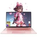 [Win 11&Office 2019] 14" Rose Gold FHD IPS Display Ultra-Thin Laptop, Celeron J4105 (1.5-2.5GHz), 6GB DDR4 RAM, 128GB SSD, 180° Opening, 2 USB3.0, WiFi/BT, Perfect for Travel, Study and Work (128GB)