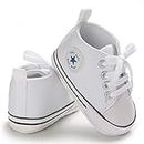 Baby Girls Boys Sneakers Toddler Shoes Canvas First Walking Shoes Newborn Anti-Slip Prewalker Sneakers for 12-18 Months White