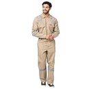 FRENCH TERRAIN® Men's 100% Cotton Industrial Boiler Suit (Work Wear Coverall/Dungarees) with Reflective Tape, 200 GSM.(Col. Beige, Size 38 - M)
