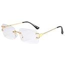 kachawoo Metal Rectangular Gradient Lens Sunglasses Rimless Sun Glasses for Women Frameless, Gold With Clear, Medium