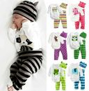 Newborn Baby Boy Girl Outfit Set Long Sleeve Pants Hat Kids Clothes- Romper Tops