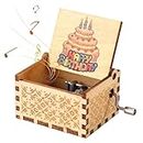 MENGYF Happy Birthday Musical Ornaments Wooden Happy Birthday Music Box Hand Crank Vintage Engraved Musical Boxes Gift for for Kids Friends Family