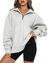 Trendy Queen Womens Oversized Half Zip Pullover Long Sleeve Sweatshirt Quarter Zip Hoodie Sweater Teen Girls Fall Y2K Clothes, Grey, Medium