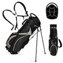 GYMAX Golf Stand Bag, Professional Golf Club Bag with 8 Way Divider, 7 Storage Pockets, Cooler Bag, Dual Strap & Rain Hood, Lightweight Golf Carry Bag for Men & Women