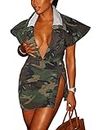 Alunzoem Two Piece Outfits for Women Sexy Camouflage Lapel Neck Button Down Shirt Camo Short Skirt Sets Camouflage M