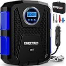 FORTEM Tyre Inflator Portable Air Compressor 150 PSI, Bike Pump, 12V Electric Air Pump for Car Tyres and Bicycles w/LED Light, Digital Tyre Pressure Gauge w/Auto Pump/Shut Off, Carrying Case (Blue)