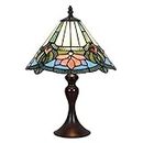 Tokira Vintage Tiffany Style Table Lamps Blue White 10 Inch, Stained Glass Desk Lamps Patterns Handmade Decoration Lighting Bedroom Bedside Lotus Lampshades Living Room Night Light