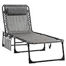 Outsunny Folding Lounge Chair, Reclining Tanning Chair, Portable Sun Lounger with Adjustable Backrest and Removable Pillow for Patio, Garden, Beach, Mixed Grey