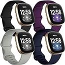 Getino 4 Pack Bands Compatible with Fitbit Sense and Fitbit Versa 3, Soft Waterproof and Durable Silicone Sport Strap, Adjustable Replacement Wristbands for Women Men, Small Black/Navy/Plum/Gray