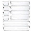 Backerysupply Clear Plastic Drawer Organizer Tray for Vanity Cabinet (Set of 10),Storage Tray for Makeup, Kitchen Utensils, Jewelries, and Gadgets