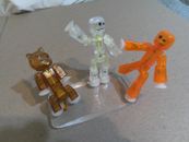 Stikbot Lot of 3 Figures - Clear - Orange - Brown Cat - Fast Shipping