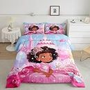 Birthday Princess Comforter Set,American Style Cute Girl Fairy Tale Bedding Set Kids Teens Modern Decor,Dreamy Castle Cake Balloon Starry Comforter with 1 Pillowcase for All Seasons,Twin