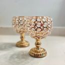Set of 2 Short Crystal Gold Candle Holders for Pillar Candles