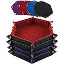 SIQUK 4 Pieces Dice Tray Set Foldable Dice Trays Hexagon Dice Rolling Tray PU Leather Dice Holder for Dice Games Like RPG, DND and Other Table Games, Red, Black, Blue and Violet