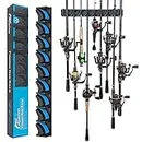 PLUSINNO Vertical Fishing Rod Holder, Wall Mounted Fishing Rod Rack, Fishing Pole Holder Holds Up to 9 Rods or Combos, Fishing Rod Holders for Garage, Fits Most Rods of Diameter 3-19mm
