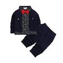 Hopscotch Baby Boys Cotton and Spandex Polka Dot Print Shirt And Pant Set With Bow in Navy Color For Ages 12-24 Months (SN-1569903)
