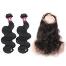 BRAZILIAN 360 Lace Frontal Closure with 2Bundle BODY WAVE VIRGIN Human Hair WEFT