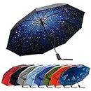 RainPlus Black/Galaxy Windproof Travel Umbrella - Compact, Automatic, Folding and Portable - Umbrellas For Rain for Men and Women - Car, Backpack, Purse, Strong & Wind Resistant