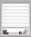 FOIRESOFT Zebra Horizontal Blind [Cordless Basic, White, W 34 in X H 48 in] Day and Night Dual Layer Sheer Roller Shades for Window 24 to 70 inch Wide