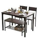 soges 4 Person Dining Table Set,43.3 inch Kitchen Table Set for 4,2 Chairs with Backrest,2-Person Bench with Storage Rack,Nesting Furniture Set for Dining Room and Restaurant, Rustic Oak GCCZ1008-CA-N