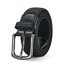 BELTER Elastic Belt Men Stretch Woven Belts Mens Braided Belts Big and Tall Size Easy Adjust No Hole for Golf Casual Pants (Black, For 48"-50" Waist)