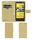 ACM Leather Window Flip Wallet Front & Back Case Compatible with Nokia Lumia 920 Mobile Cover Golden