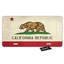 WONDERTIFY California Flag License Plate,Grunge State Flag with Bear Decorative Car Front License Plate,Metal Car Plate,Aluminum Novelty License Plate,6 X 12 Inch (4 Holes),White Red