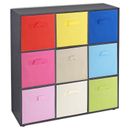 Wooden 9 Cubed Cupboard Storage Units Shelves With 9 Drawers Baskets Organisers